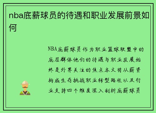 nba底薪球员的待遇和职业发展前景如何